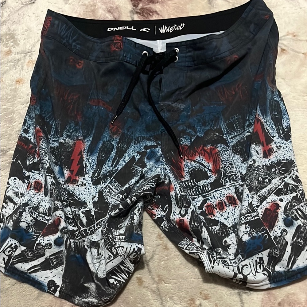 O'Neill Black and Red Board Shorts with Dynamic Design